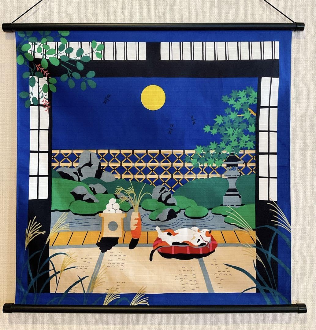 Amazon.co.jp: 秋壁飾り9月 みけとお月様軸付きタペストリー 猫